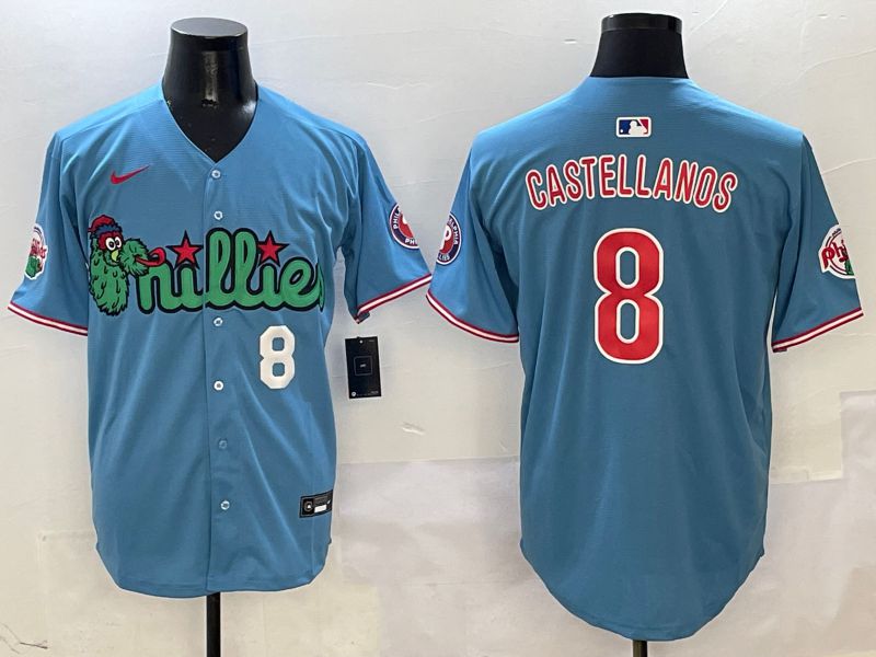 Men Philadelphia Phillies #8 Castellanos Light Blue three generations Joint Name Nike 2025 MLB Jersey style 5